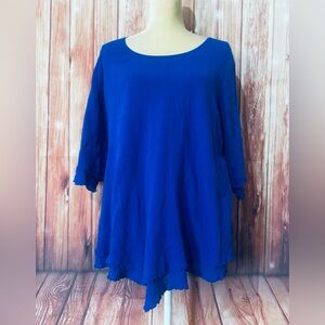 Women’s Large Blouse Soft Surroundings Blue Double Layer 3/4 Sleeves Cotton